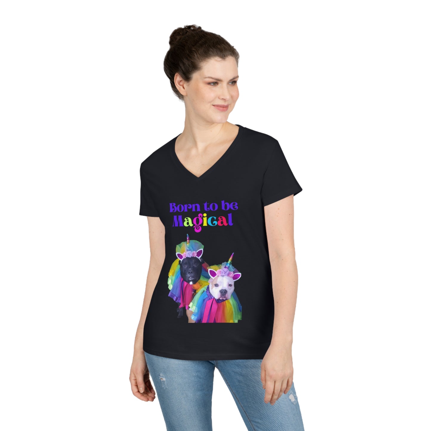 Born to be Magical Unicorn Ladies' V-Neck T-Shirt