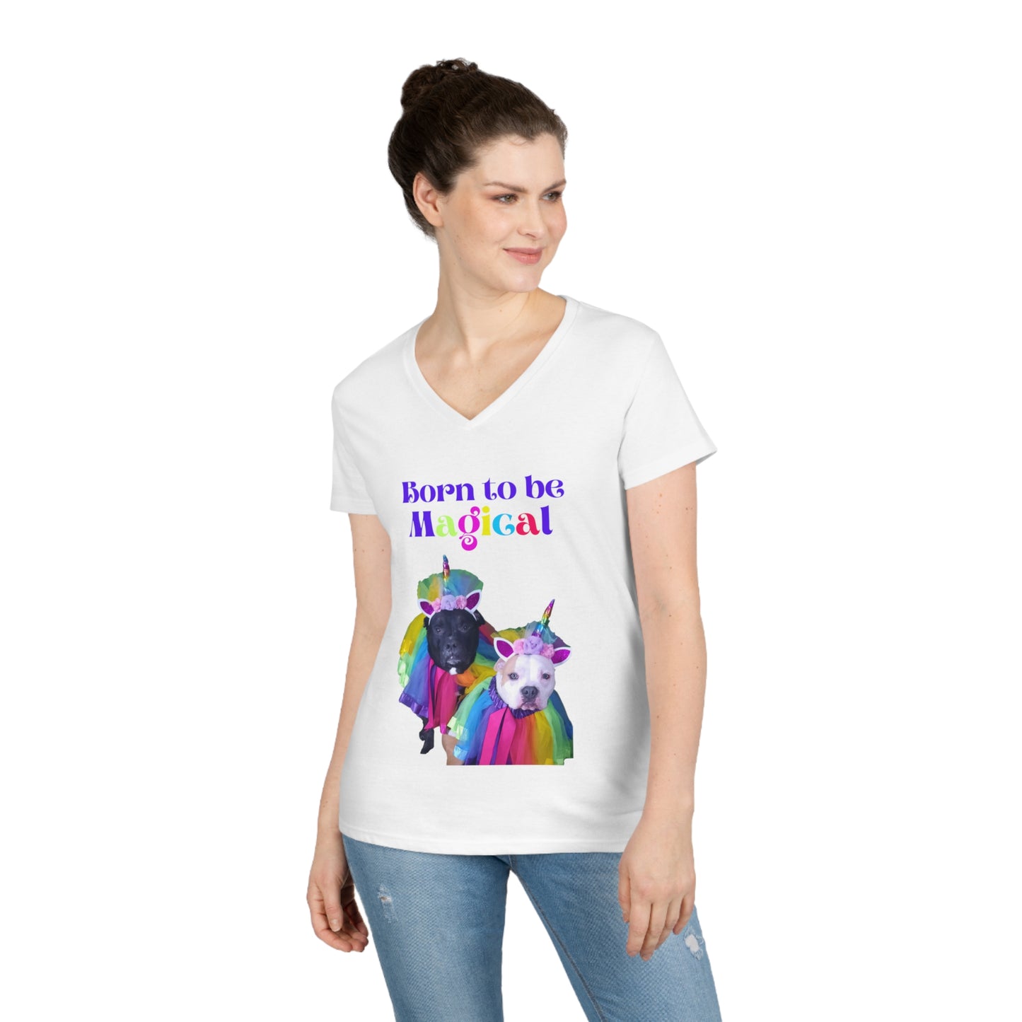 Born to be Magical Unicorn Ladies' V-Neck T-Shirt