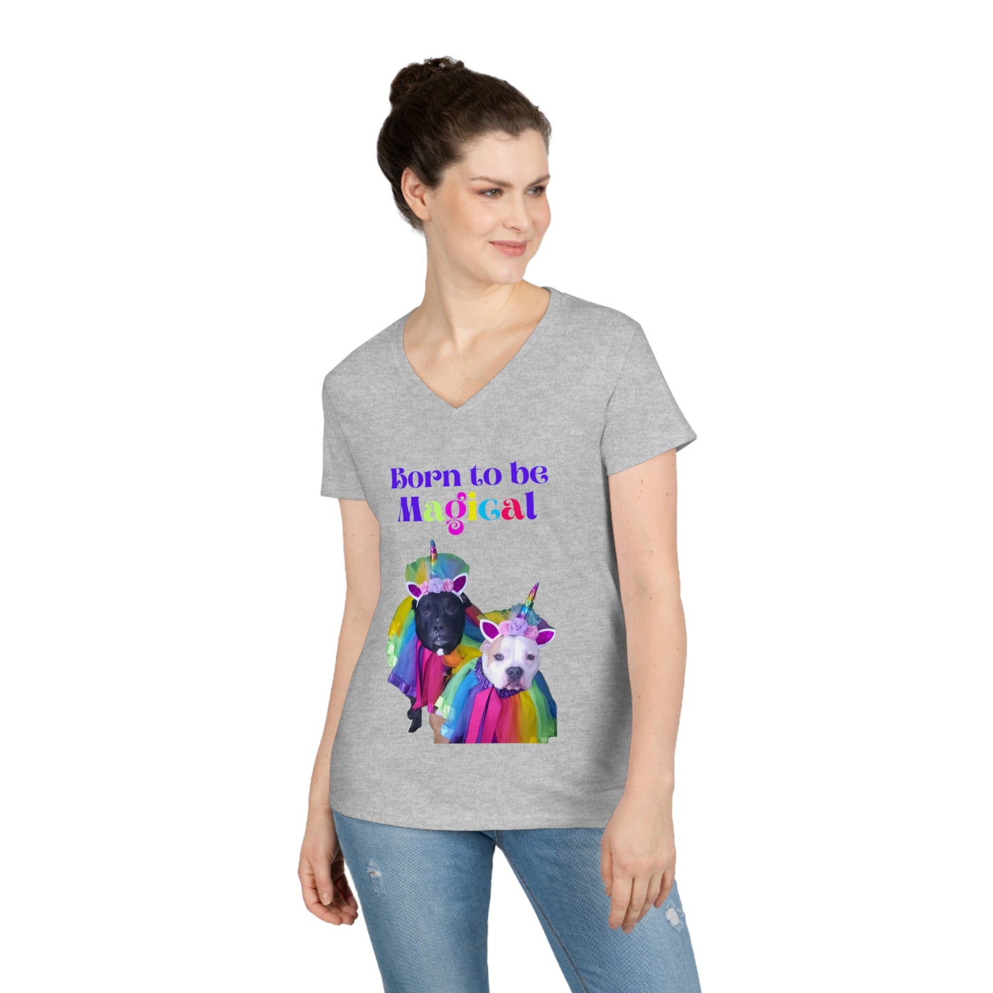 Born to be Magical Unicorn Ladies' V-Neck T-Shirt