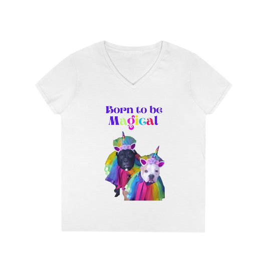 Born to be Magical Unicorn Ladies' V-Neck T-Shirt